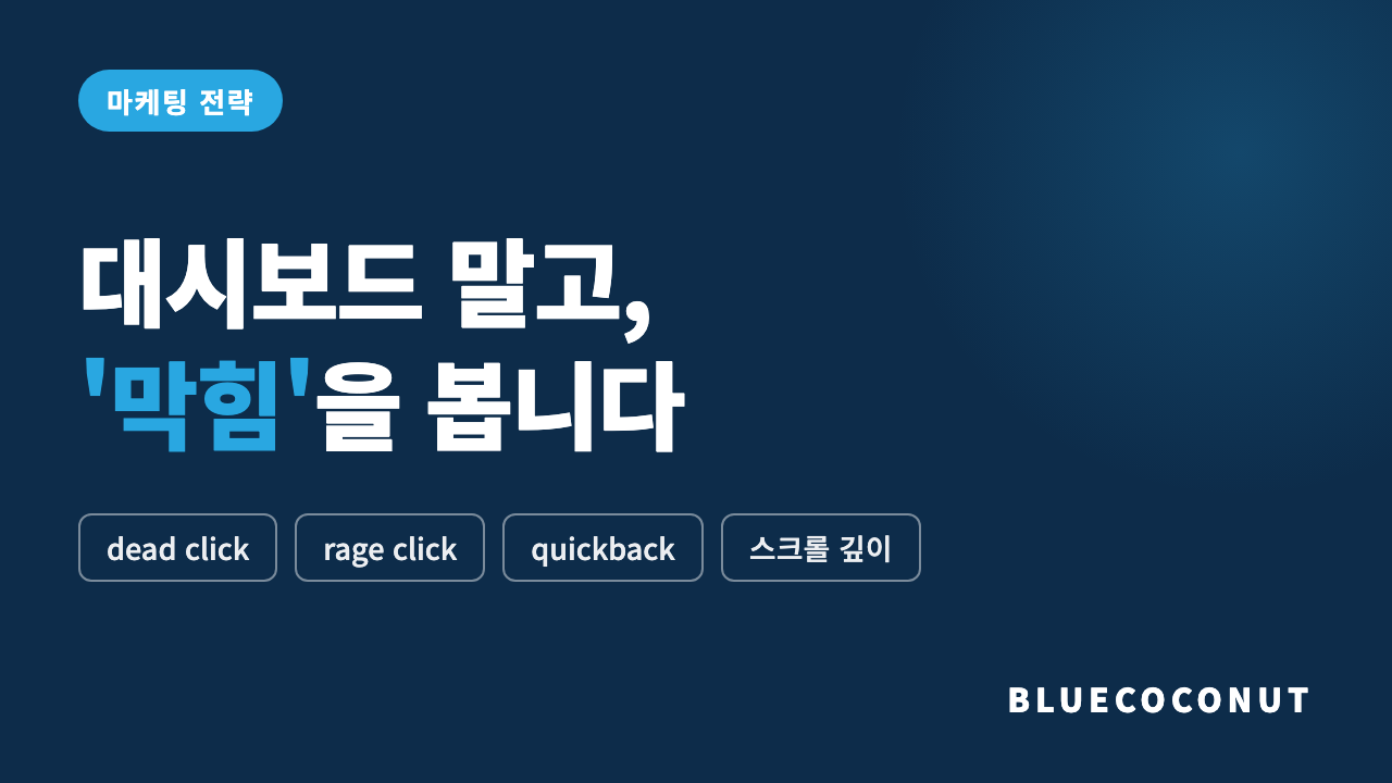 마케팅 분석은 대시보드가 아니라 막힘을 봅니다 — dead click, rage click, quickback, 스크롤 깊이 네 가지 막힘 신호