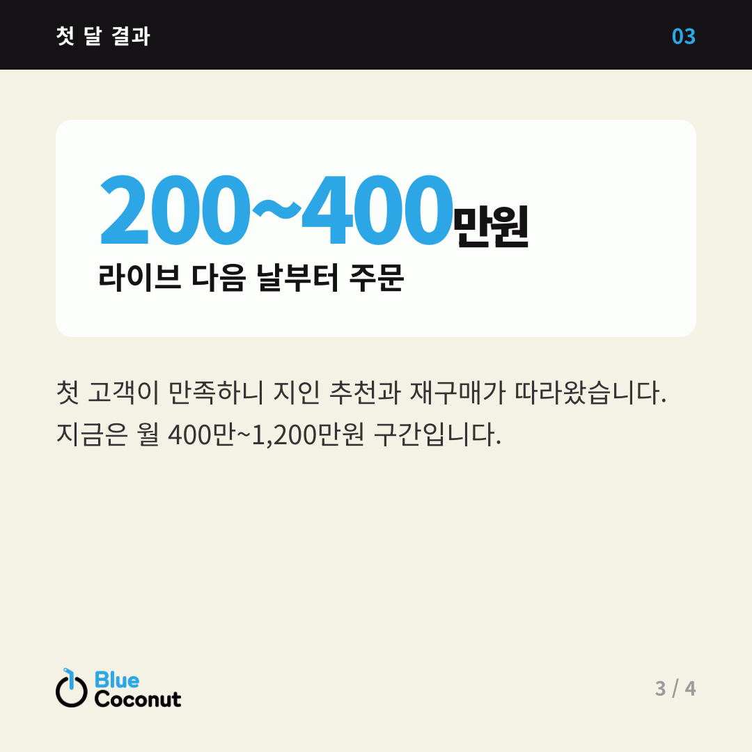 카드뉴스 3/4: 200~400만원 라이브 다음 날부터 주문