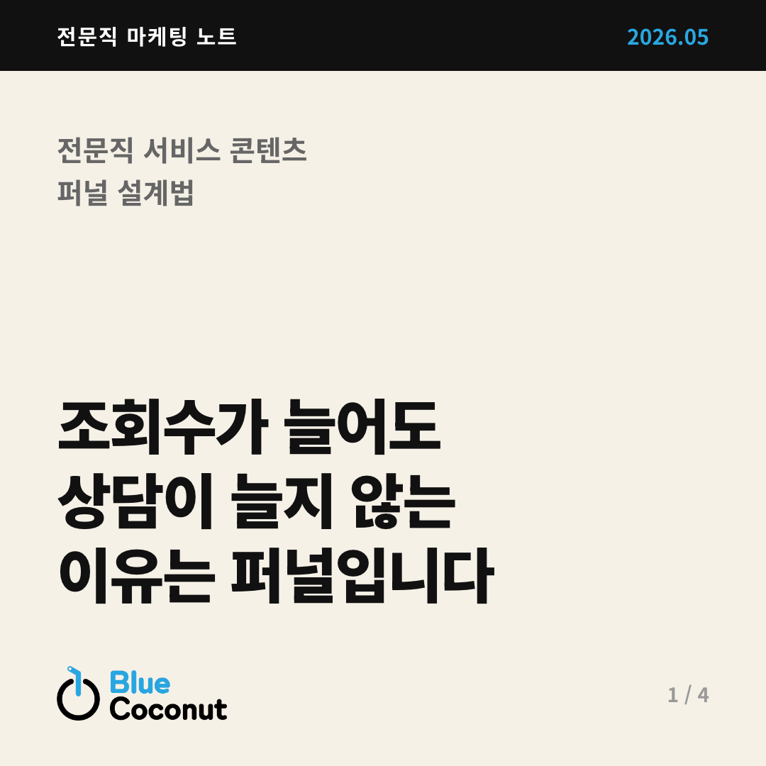 카드뉴스 1/4: 조회수가 늘어도 상담이 늘지 않는 이유는 퍼널입니다