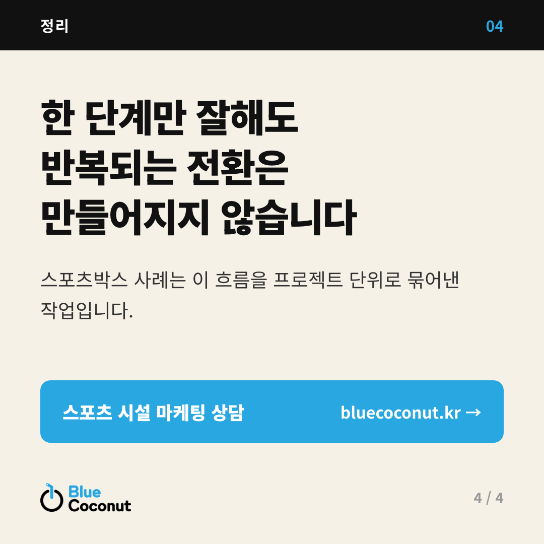 카드뉴스 4/4: 한 단계만 잘해도 반복되는 전환은 만들어지지 않습니다