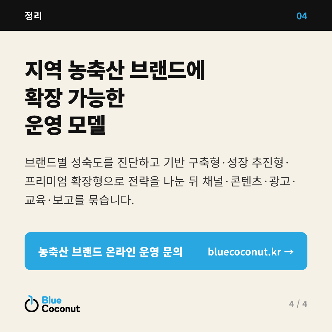 카드뉴스 4/4: 지역 농축산 브랜드에 확장 가능한 운영 모델