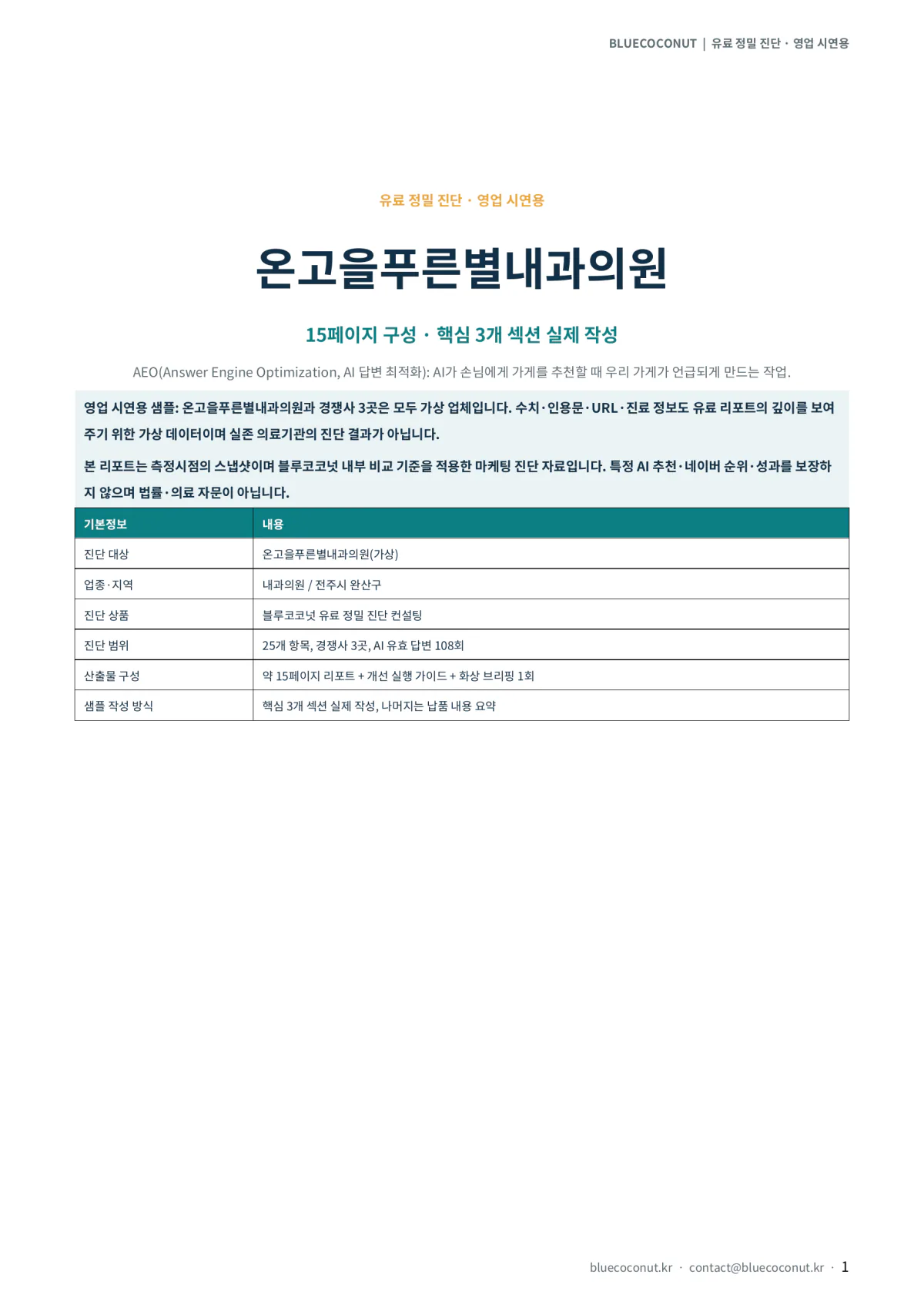 전주 가상 내과의원 AI 검색 노출 정밀 진단 리포트 표지