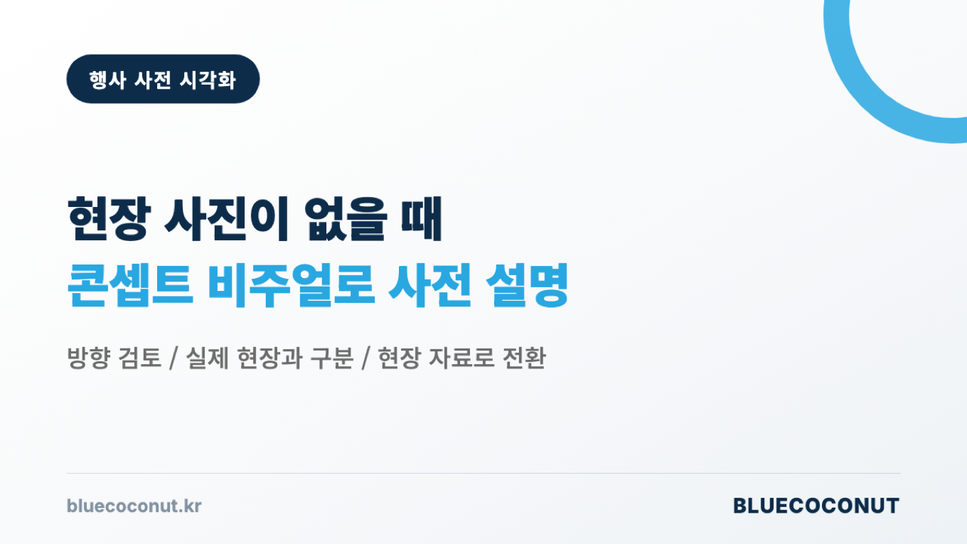 현장 사진이 없는 행사 홍보에서 콘셉트 비주얼을 사전 설명에 쓰는 흐름을 정리한 장표