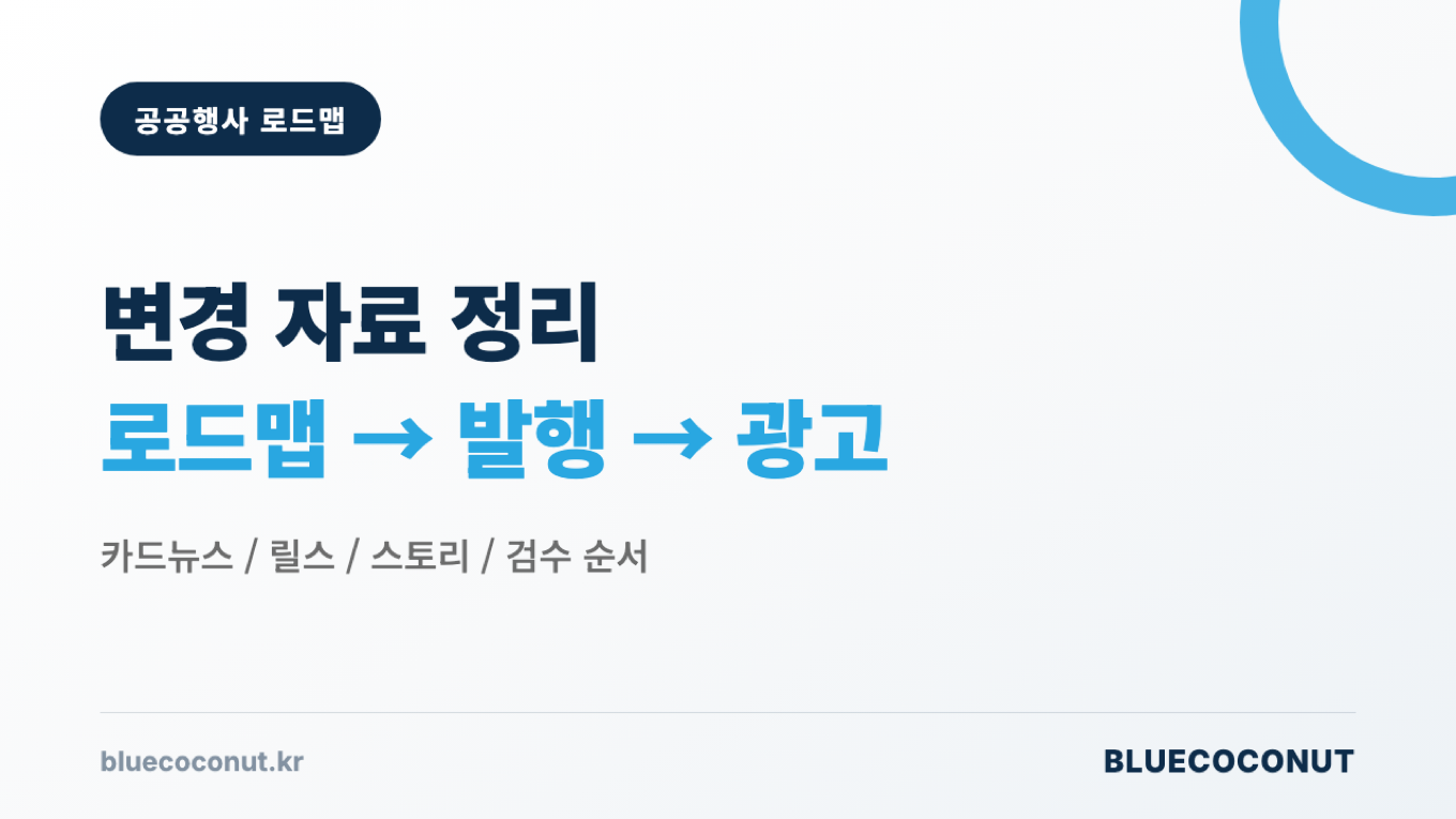 변경되는 행사 자료를 로드맵, 발행, 광고 순서로 정리한 장표